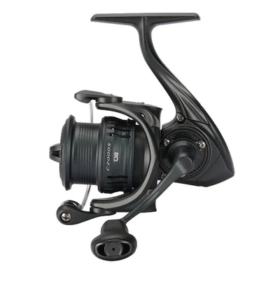 TSURINOYA spinning reel with long handle arm and front drag dial detail