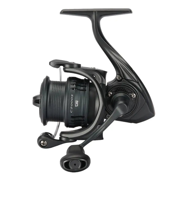 TSURINOYA spinning reel with long handle arm and front drag dial detail