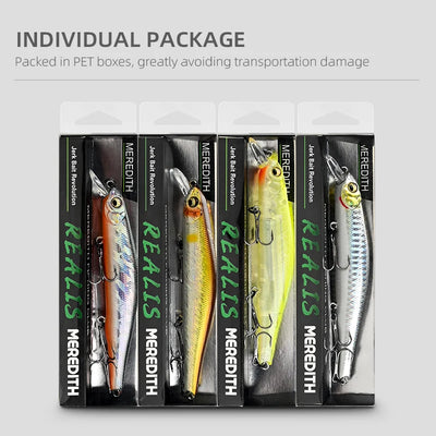Individually packaged minnow fishing lures in clear PET boxes