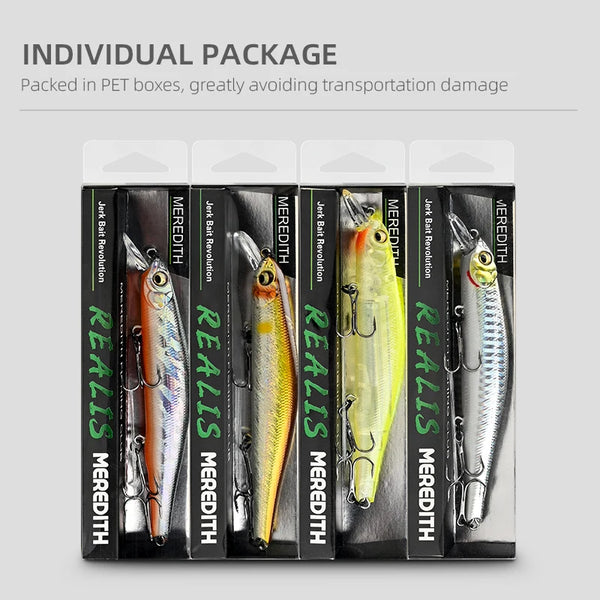 Individually packaged minnow fishing lures in clear PET boxes