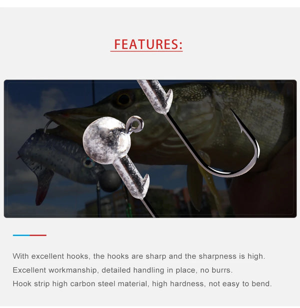 Round ball jig head with sharp curved hook, speckled silver ball