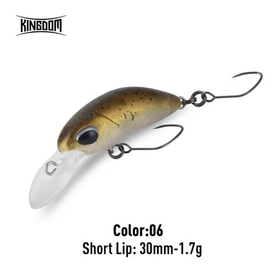 Artificial crankbait minnow lure, dark gold with black eye, short lip, treble hooks