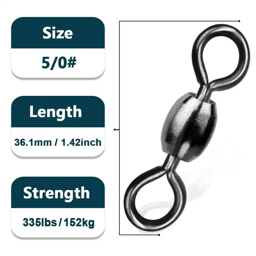 Black metal barrel swivel with two loops, size 5/0#