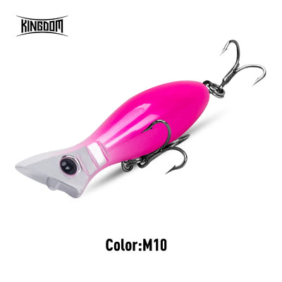 Fishing minnow lure in bright pink with silver side stripes, 2 treble hooks