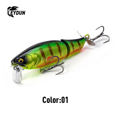 LEYDUN floating minnow lure, green body with black back and treble hooks
