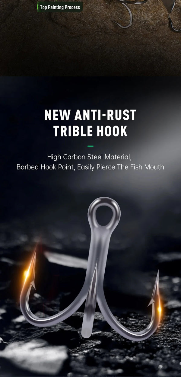 Silver anti-rust treble hook set with barbs for fishing lures