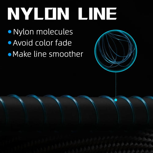Blue nylon fishing line strand illustration with smooth monofilament loop graphic
