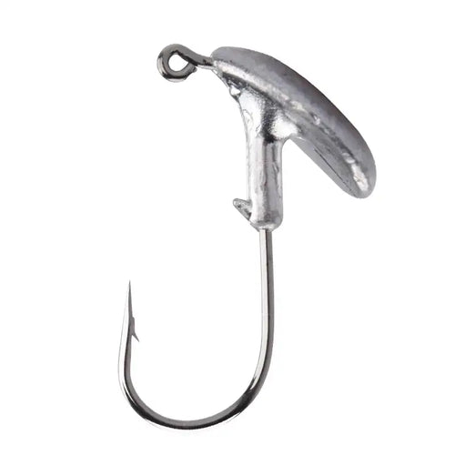 Single jig head fishing hook, silver metal, round eye and barbed point