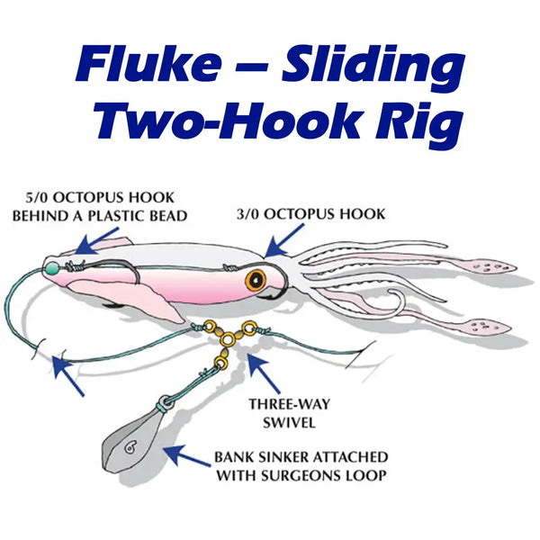 Octopus hook fishing rig diagram with sliding two-hook setup and swivel
