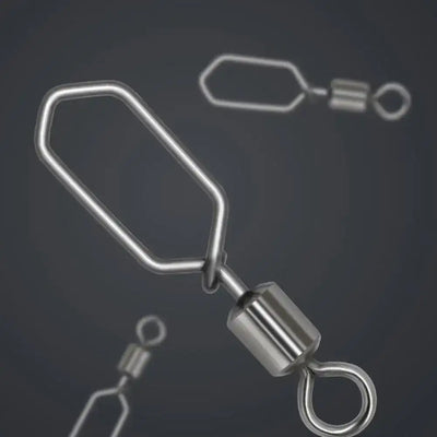 Rolling swivel snap connector with ring attachment and U-shaped wire link, dark silver
