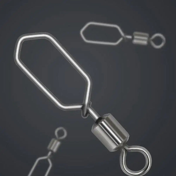 Rolling swivel snap connector with ring attachment and U-shaped wire link, dark silver