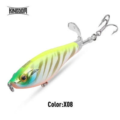 Floating hard fishing lure, lime green and white body with treble hooks