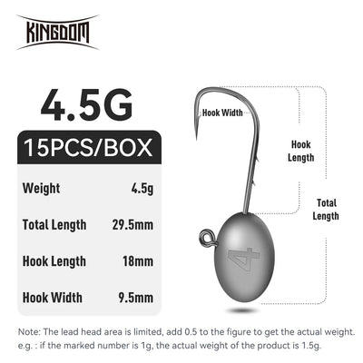 Lead head jig hook, 4.5g gray teardrop head with single hook, 15 pcs