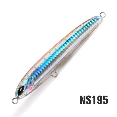 NOEBY pencil fishing lure NS195 silver with orange and teal stripes, treble hooks