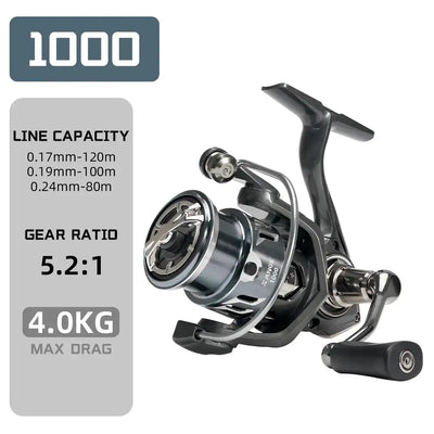 SeaKnight SANGE spinning reel 1000 in black and silver with CNC aluminium spool and asymmetrical rotor design