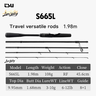 S665L travel fishing rod, black foam handle, 5 sections, 1.98 m