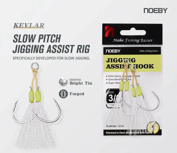 Slow pitch jigging assist rig hooks package with neon bead hooks and silver tinsel skirt
