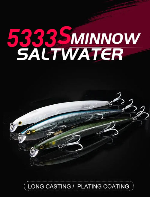 Three artificial swimbait lures with treble hooks in white, blue, and green tones