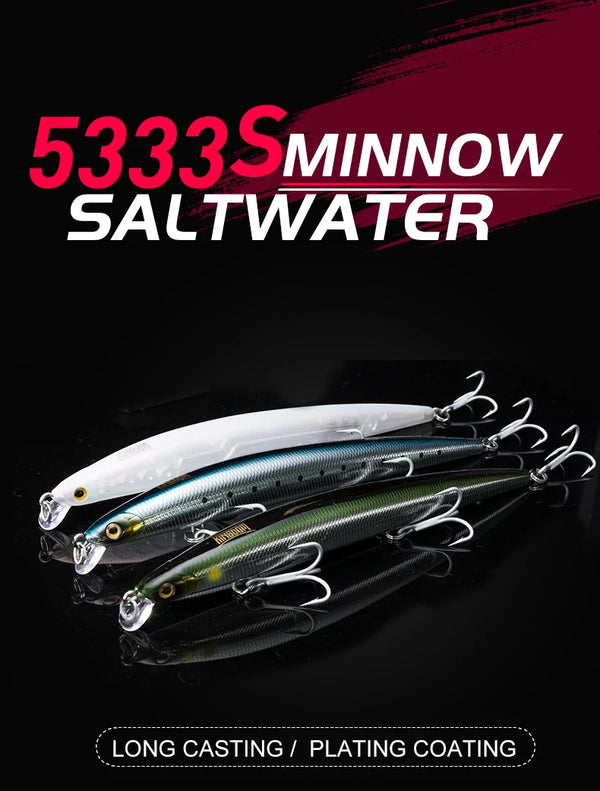 Three artificial swimbait lures with treble hooks in white, blue, and green tones