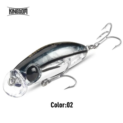 Plastic sinking minnow lure, silver-blue body with clear nose and treble hooks