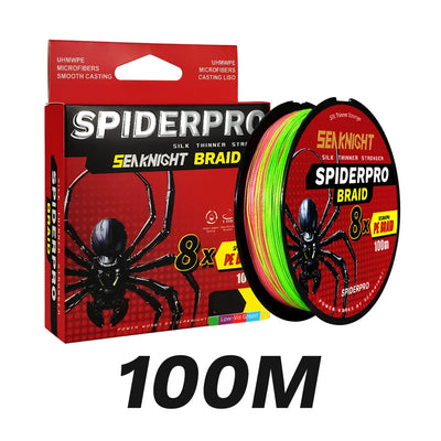 SeaKnight SPIDERPRO X8 8-Strand Braid – Si+ Two-Layer Coating | Ultra-Density | 15–100lb | 100m | 4 Colours