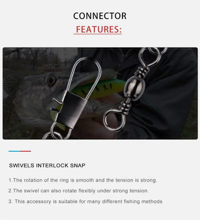 Snap swivel fishing connector set with rolling swivel and interlocking snap rings