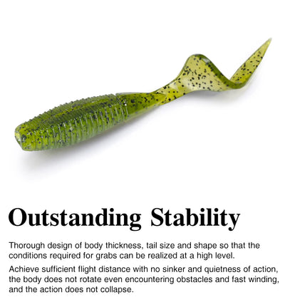 Curled soft worm bait lure in chartreuse with speckled dots and spiked tail