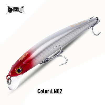 Minnow lure in silver-white with red head and treble hooks, Color: LN02