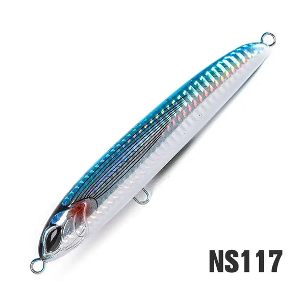 NOEBY pencil fishing lure NS117 blue-green top with silver body and treble hooks