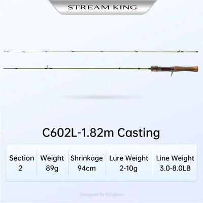 Ultralight casting fishing rod, 1.82m, carbon rod with cork handle and line guides