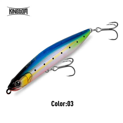 Fishing lure with silver body and multicolor gradient sides, two treble hooks