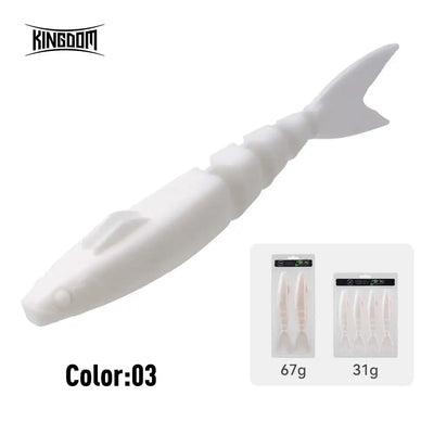 Single jointed soft swimbait lure, white color 03 with smooth segmented body
