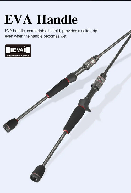 Fishing rod with EVA foam handle grips and rear reel seat section