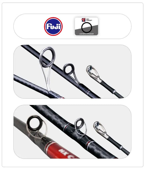Fishing rod with chrome line guides and dark carbon finish sections