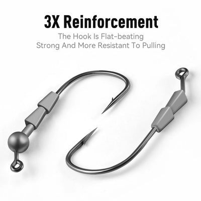 Micro lead head jig hook with reinforced hook wire loop and double-point hook