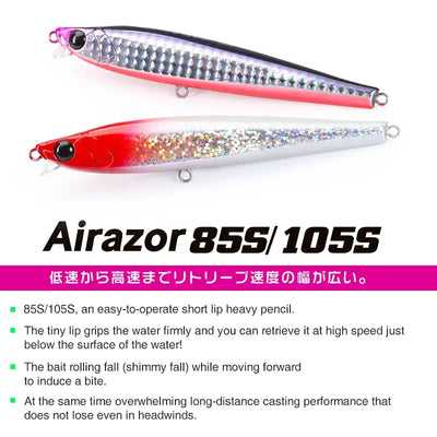 TSURINOYA 85S 105S Short Lip Heavy Fishing Lure Sinking Pencil AIRAZOR 85mm 20g 105mm 30g Long Casting Lipless Sea Fishing Lure -  - Cast N Go