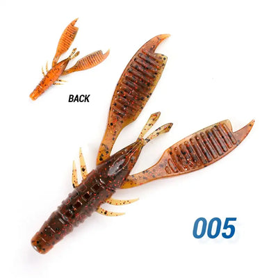 Soft plastic bass jig trailer craw, dark brown with orange sparkles, code 005