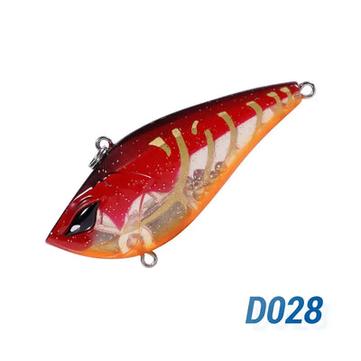 NOEBY lipless crankbait lure, red-orange translucent with white pattern and treble hooks (D028)