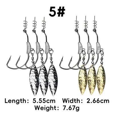 Underspin hook size #5 chart with silver and gold spinner blades and hook trebles