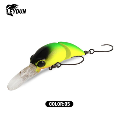 Floating minnow crankbait lure, neon green with dark back and clear tail, two treble hooks