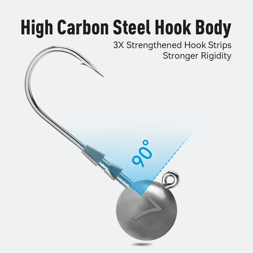 Triple-edge lead head jig hook with high carbon steel hook body and reinforced shank
