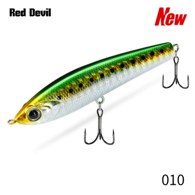 Green and white pencil fishing lure with treble hooks, marked New and code 010