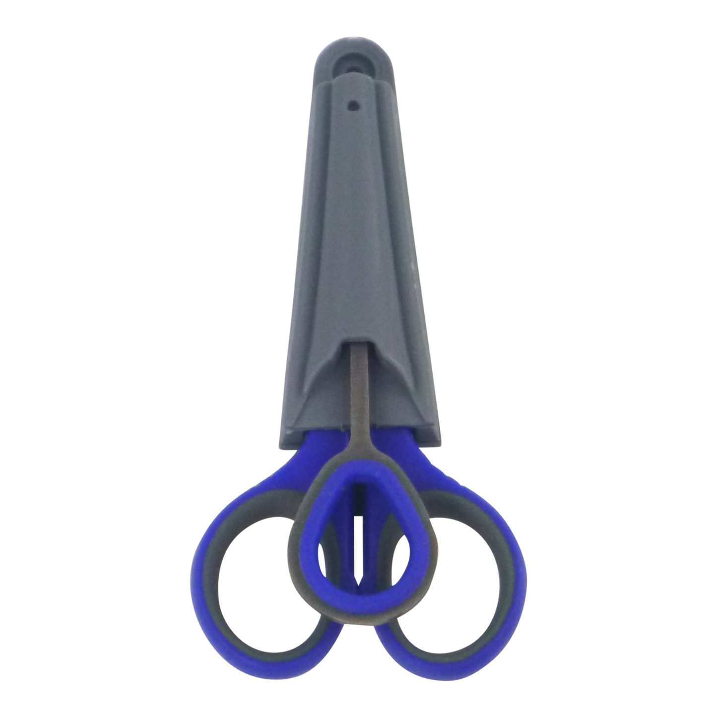 Fishing hook remover tool with gray head and blue loop handles