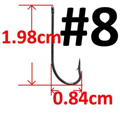 Black long-shank barbed fishhook, #8 size