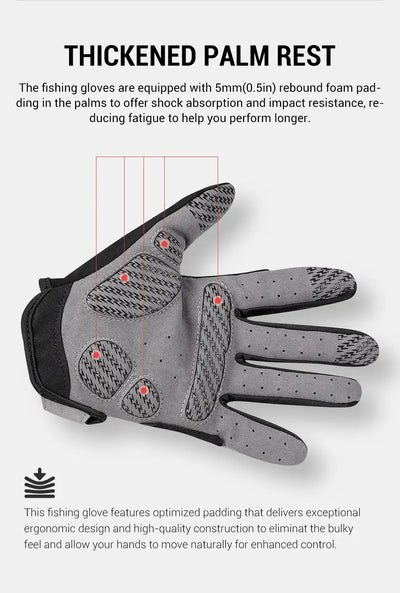 Fishing glove palm rest with 5mm rebook-style foam padding and impact-resistant design
