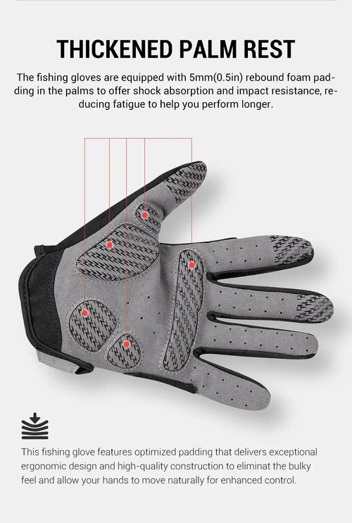 Fishing glove palm rest with 5mm rebook-style foam padding and impact-resistant design