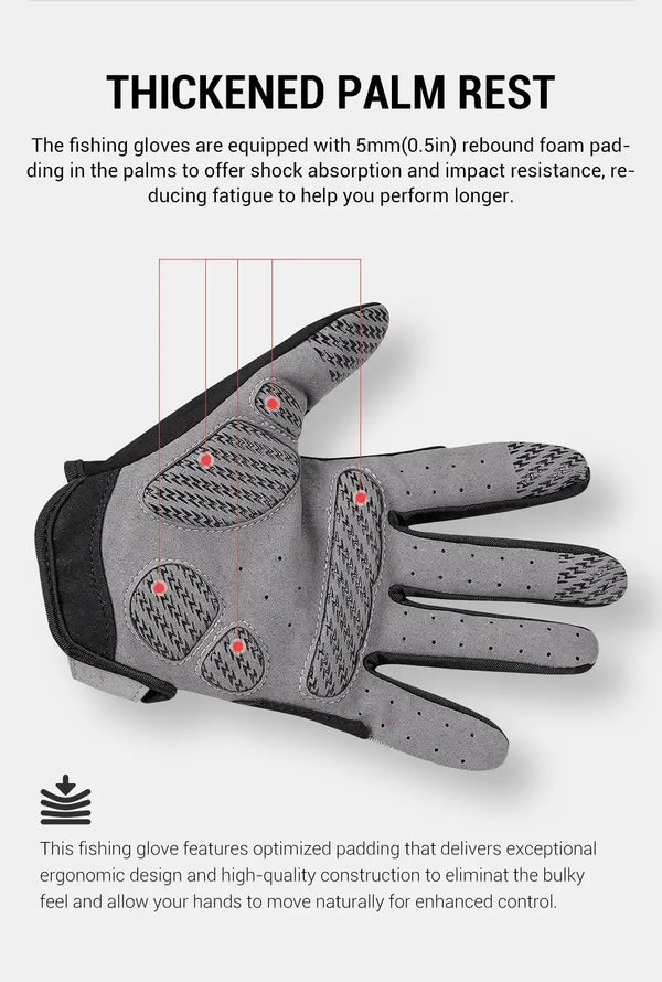 Fishing glove palm rest with 5mm rebook-style foam padding and impact-resistant design