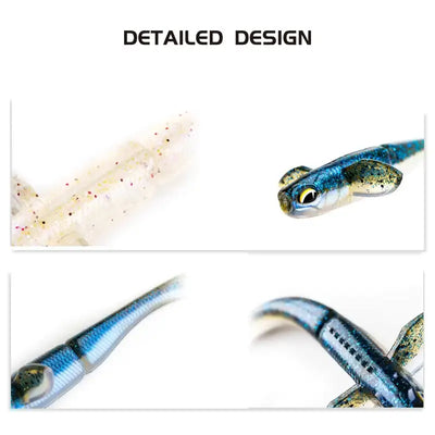 RAVENCRAFT Drunk Shad soft shakier fishing lure in blue and silver glittery plastic with realistic eye detail
