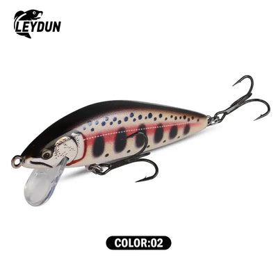 Leydun sinking minnow jerkbait fishing lure with realistic trout pattern black red metallic body 55mm 4.7g 75mm 10.5g