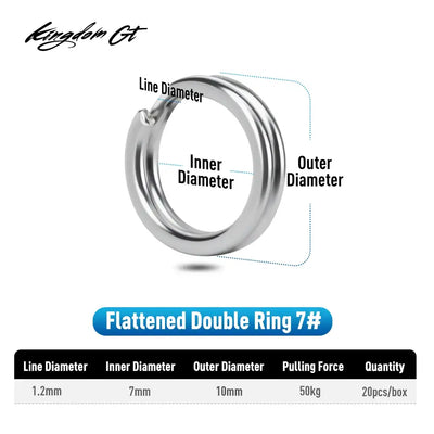 Flattened stainless steel double split ring 7#, showing inner and outer diameter
